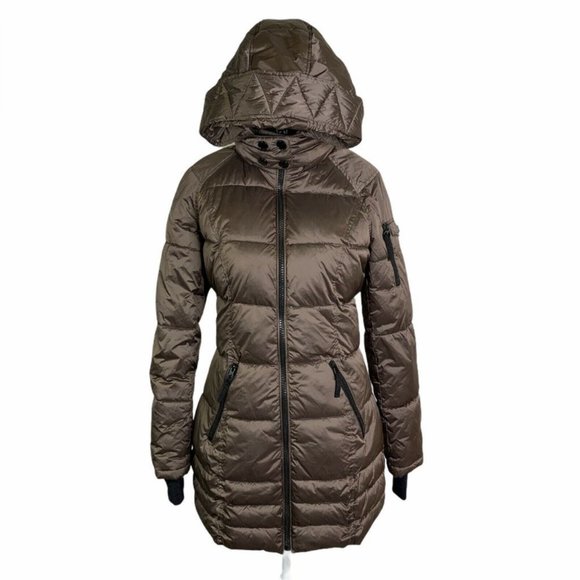 New HALITECH Down Filled Quilted Taupe Hooded Jacket XXL - Picture 11 of 15